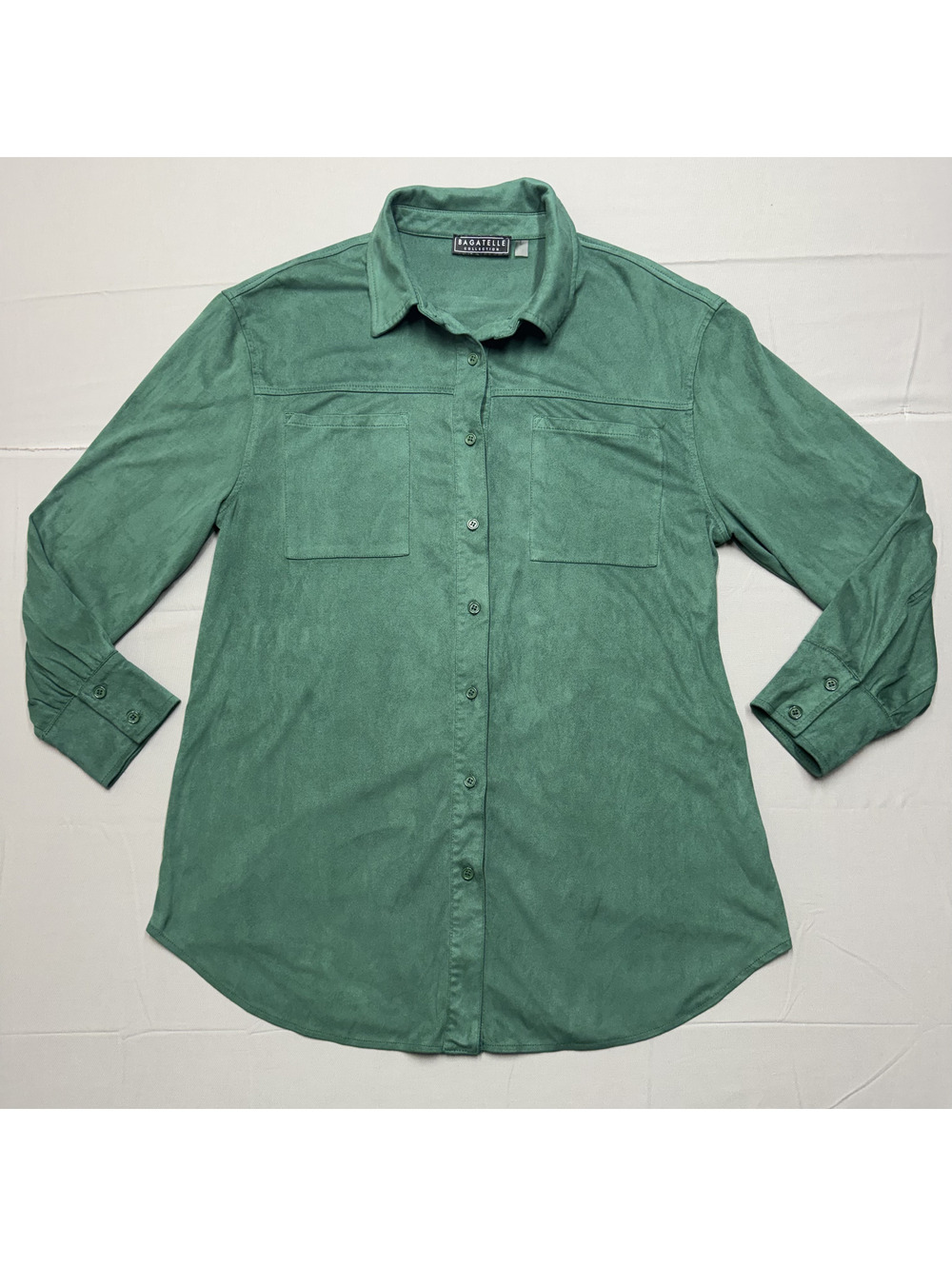 Bagatelle Womens Shacket Faux Suede Shirt Jacket Adult L Green Utility Casual